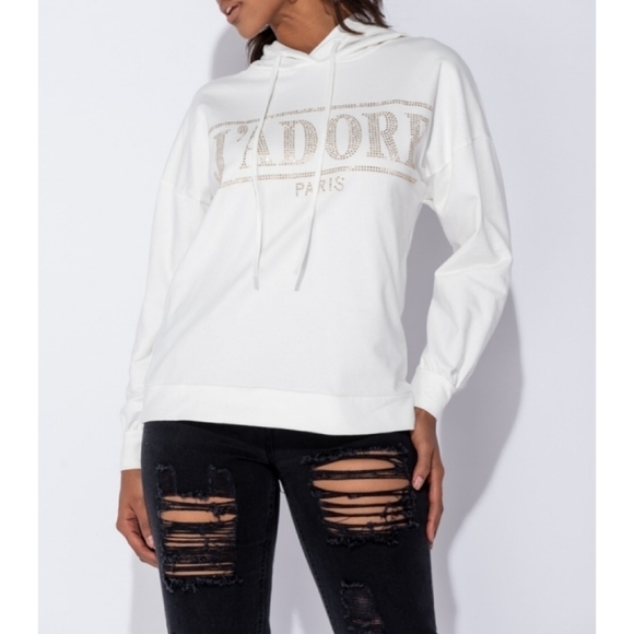 Cream Stud Trim‎ Jadore Logo Hoodie - Picture 1 of 9